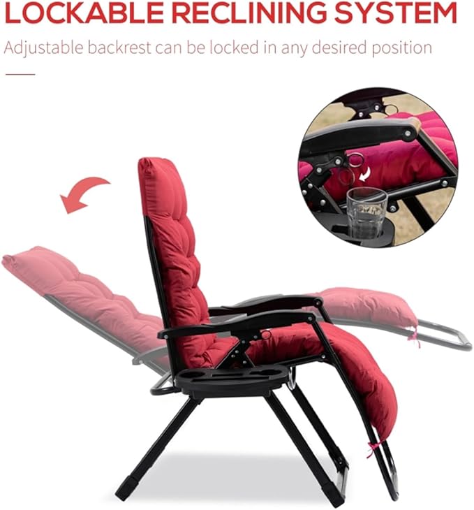 Red Reclining Lounge Chair - for Beach, Yard, Pool, Deck, Patio Outdoor Chaise Lounge, Reclining Adjustable Chair for Sunbathing, Folding Chair 35.5" L x 27.5" W x 46.5" H