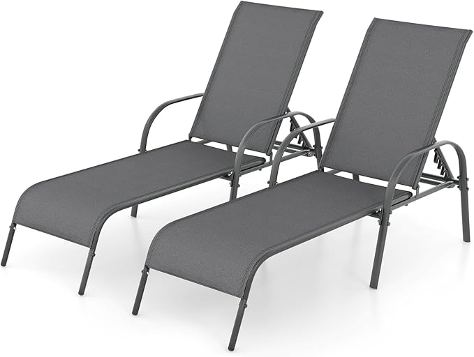 Giantex 2 Pack Patio Lounge Chair, Outdoor Chaise Lounge with 5 Adjustable Backrest, Sturdy Steel Frame - Photo 1