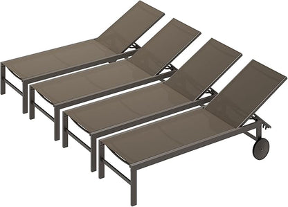SUNLEI Patio Chaise Lounge Outdoor Set of 2, Pool Lounge Chairs for Outside w/5-Position Adjustable Backrest & All Weather, Tanning Recliner Chair for Pool Beach Deck (Beige, 4 Pieces)