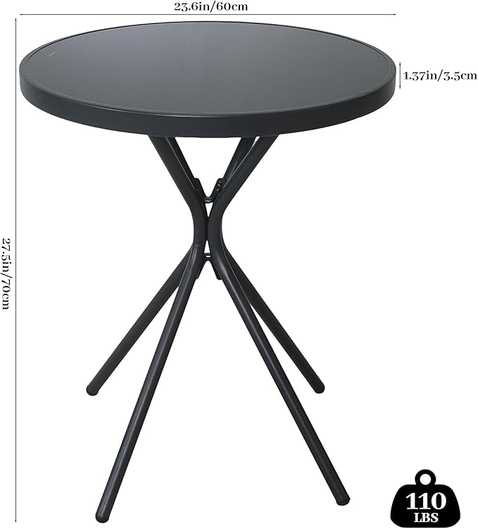 Outdoor Round Coffee Side Table, Tempered Glass Tabletop, All-Weather Bistro Table, Suitable for Terraces, Gardens - Photo 3
