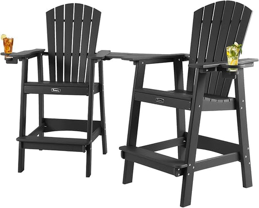 FUNBERRY Tall Adirondack Chairs Set of 2 with Removable Connecting Table, All Weather High Top Balcony Chair with Cup Holders