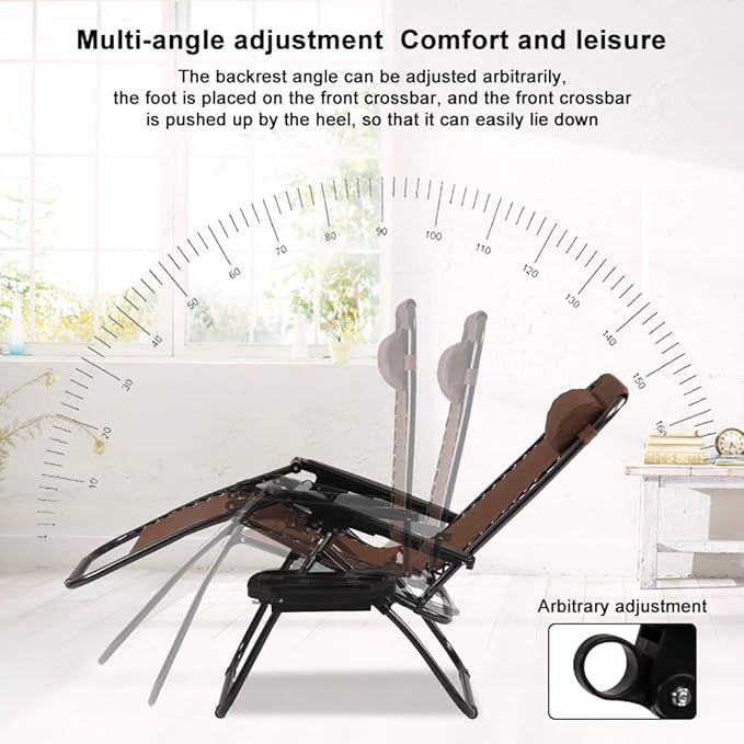 Dkeli Zero Gravity Chair Patio Chair Lounge Chair Chaise 2 Pack Outdoor Folding Adjustable Recliner Chair with Cup Holder Tray and Pillows for Patio, Pool, Beach, Lawn, Deck, Yard - Brown