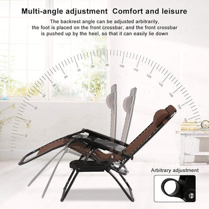 Dkeli Zero Gravity Chair Patio Chair Lounge Chair Chaise 2 Pack Outdoor Folding Adjustable Recliner Chair with Cup Holder Tray and Pillows for Patio, Pool, Beach, Lawn, Deck, Yard - Brown