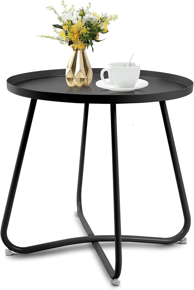 Babion Black Outdoor Side Tables, Small Outdoor Table, Round Patio Side Table Steel - Photo 1