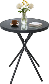 Outdoor Round Coffee Side Table, Tempered Glass Tabletop, All-Weather Bistro Table, Suitable for Terraces, Gardens - Photo 1