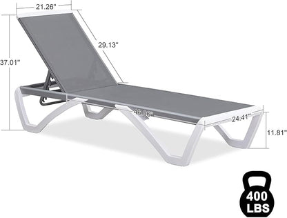 PURPLE LEAF Patio Chaise Lounge Chair Set Outside Aluminum Plastic Stackable Tanning Chairs with Side Table for Pool Sunbathing Beach Deck Outdoor Lounger, Grey