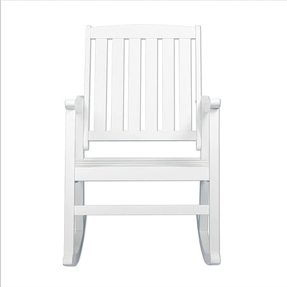 Eyely KCR102C Winnie Classic Slat-Back 300-Lbs Support Acacia Wood Patio Outdoor Rocking Chair for Garden, Lawn, Backyard, Pool, Deck, Beach, Firepit, White