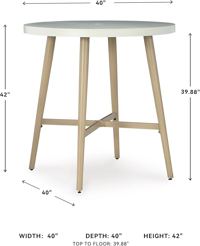 Signature Design by Ashley Seton Creek Casual Outdoor Bar Table with Umbrella Hole, Beige & White - Photo 3