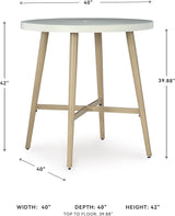 Signature Design by Ashley Seton Creek Casual Outdoor Bar Table with Umbrella Hole, Beige & White - Photo 3