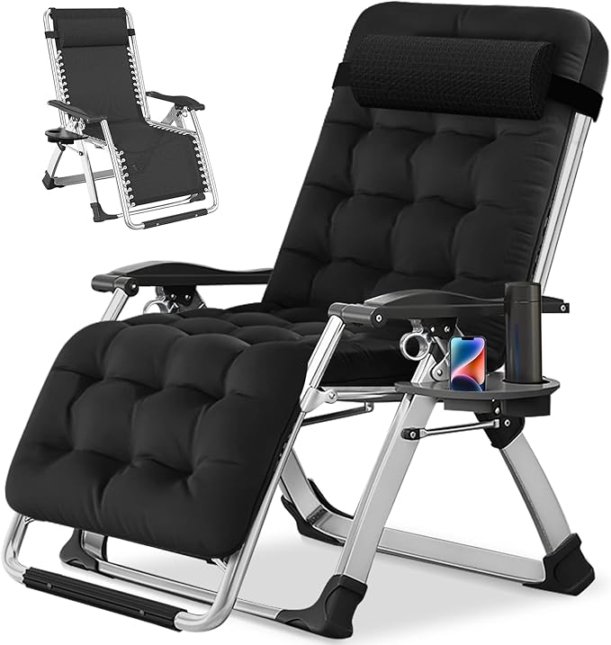 NAIZEA Padded Zero Gravity Chair, Folding Outdoor Lounge Chairs, Adjustable Reclining Camping Chairs with Cup Holder - Photo 1