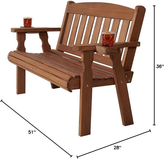 Amish Casual Heavy Duty 800 Lb Mission Pressure Treated Garden Bench with Cupholders (4 Foot, Oak Stain)
