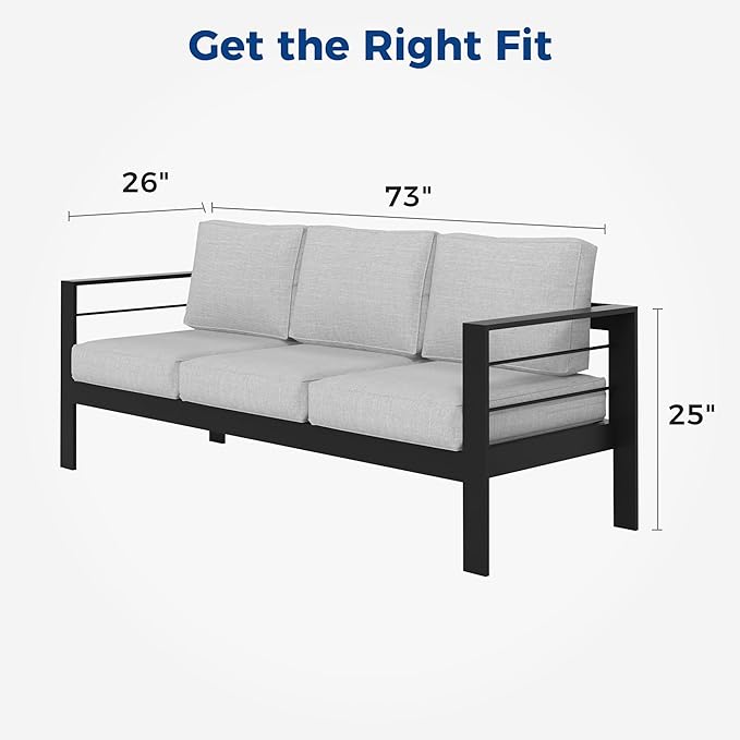 Wisteria Lane Patio Furniture Aluminum Sofa, All-Weather Outdoor 3 Seats Couch - Photo 2