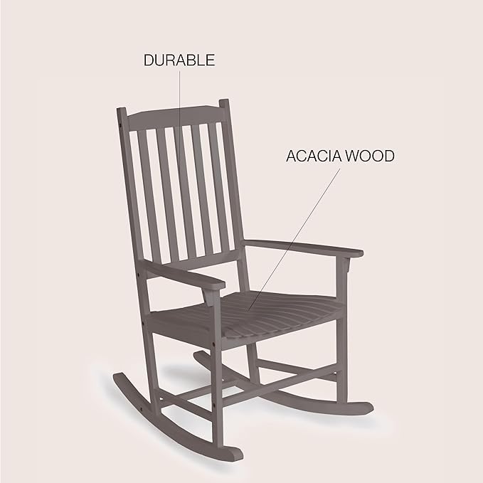 JONATHAN Y RCK300B Seagrove Farmhouse Classic Slat-Back 350-LBS Support Acacia Wood Outdoor Rocking Chair Traditional, Coastal, Cottage, Vintage, Shabby Chic, Gray Wash