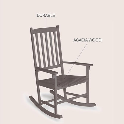 Eyely KCR300B Orvindar Farmhouse Classic Slat-Back 350-LBS Support Acacia Wood Outdoor Rocking Chair, Gray Wash