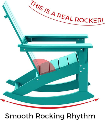 Costaelm Outdoor Adirondack Chair, All Weather Resistant Lawn Chairs Balcony Chair and Fire Pit Chairs, Patio Chair Outdoor Porch Rocking Chair High Back HDPE Poly Lumber, Turquoise