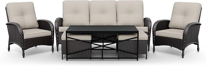 Joyside Wicker Patio Furniture Set, 6 Piece Outdoor Furniture Set with Thickened Cushions, High Back, Deep Seating - Photo 8