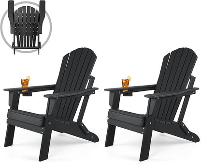 FUNBERRY Folding Adirondack Chair Set of 2, HDPE All Weather Fire Pit Chairs with Cup Holder for Outdoor