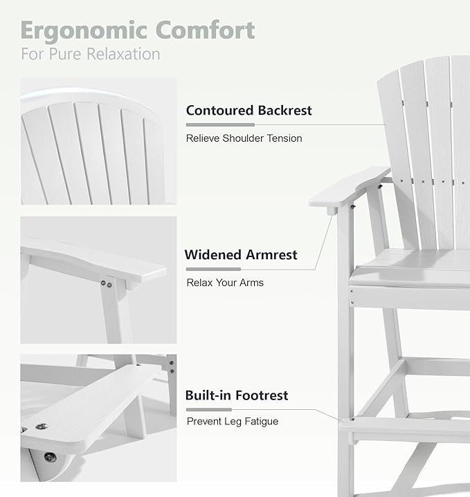 PASAMIC Tall Adirondack Chairs Set of 4, All-Weather HDPE Patio Chairs with Double Connecting Trays - Photo 4