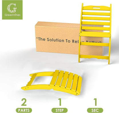GREENVINES Folding-Xavier-Chairs Set of 4 | Wave | Portable Adirondack-Chair | HDPE Plastic | All Weather Fire-Pit Chair | Yellow | for Beach Outdoor Deck Poolside Garden Patio Porch Fishing