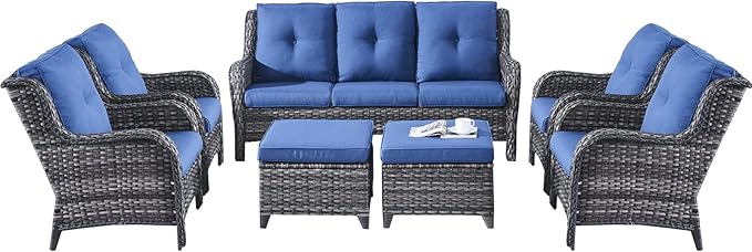 Rilyson Wicker Patio Furniture Set - 7 Piece Rattan Outdoor Sectional Conversation Sets with 1 Sofa - Photo 3