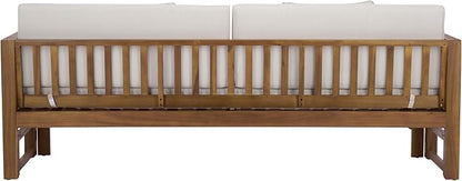 SAFAVIEH Outdoor Patio Furniture Collection - Napoli Brown & Cream Solid Wood Bench Convertible Daybed with Cushions, Versatile Patio Seating (PAT6805A)