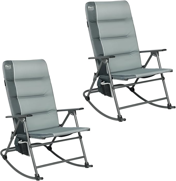 TIMBER RIDGE Oversized Folding Rocking Camping Chair, Padded Outdoor Rocker with High Back, Portable Outdoor Chair for Patio, Garden, Lawn, Supports up to 400 lbs, Grey, 2 Pack