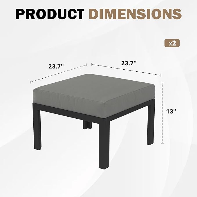 HOMREST Metal Outdoor Ottoman, 2-Piece Aluminum Footstool w/Removable Cushion - Photo 2