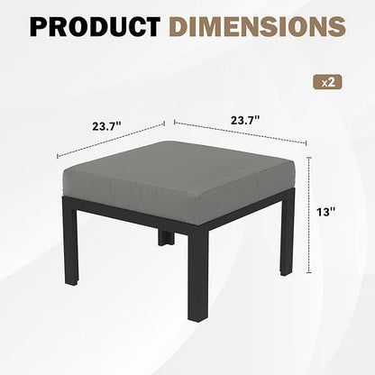 HOMREST Metal Outdoor Ottoman, 2-Piece Aluminum Footstool w/Removable Cushion, Multipurpose Footrest Stool Additional Seating, Set of 2 Outdoor Ottomans for Patio Deck (Dark Grey)