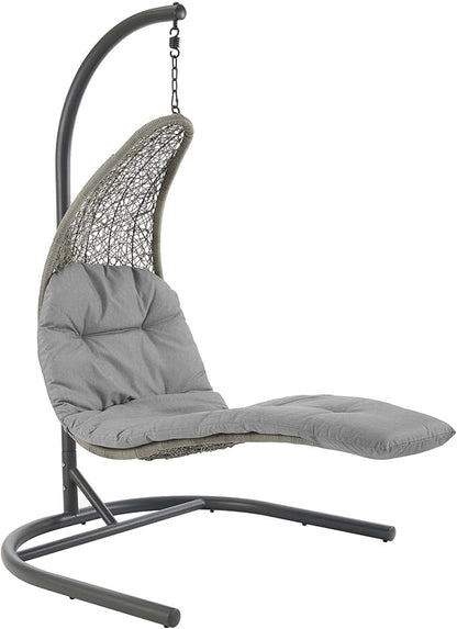 Modway Landscape Wicker Rattan Outdoor Patio Porch Chaise Lounge Hanging Swing Chair Set with Stand in Light Gray Gray