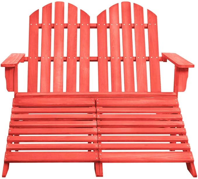 2-Seater Adirondack Chair with Detachable Ottomans, Solid Fir Wood Outdoor Patio Loveseat - Photo 3