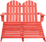Red Solid Fir Wood 2-Seater Detachable Adirondack Garden Chair with Ottoman for Outdoor Patio and Balcony Relaxation - Photo 3