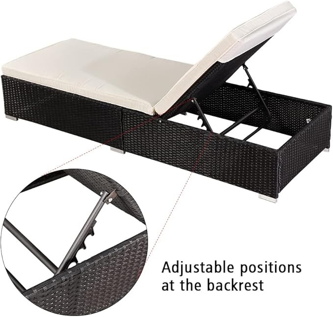 PE Wicker Chaise Lounge Chairs for Outside Outdoor Patio Reclining Chair Sun Bed Patio Couch with Removable Cushion Covers for Patio, Deck, Poolside, Balcony, Beach, Yard Black