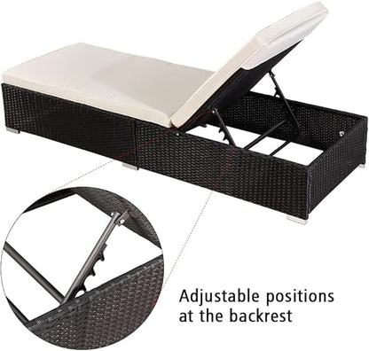 PE Wicker Chaise Lounge Chairs for Outside Outdoor Patio Reclining Chair Sun Bed Patio Couch with Removable Cushion Covers for Patio, Deck, Poolside, Balcony, Beach, Yard Black