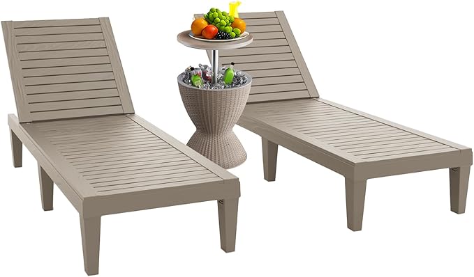 Patio Lounge Chair & Outdoor Cocktail Table Set - Resin All-Weather Relaxation Combo for Poolside, Garden, or Backyard
