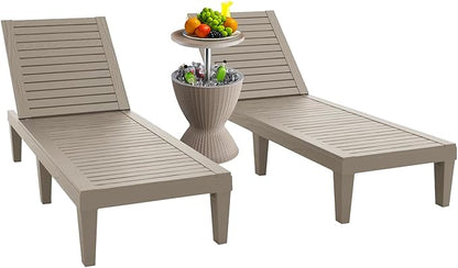 Patio Lounge Chair & Outdoor Cocktail Table Set - Resin All-Weather Relaxation Combo for Poolside, Garden, or Backyard