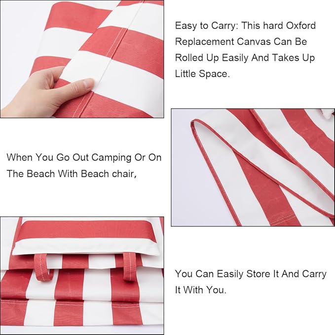 GORGECRAFT Beach Sling Chair Oxford Cloth with Pillow 44x17 Red and White Stripes Casual Lounge Lawn Chair Webbing Replacement Outdoor Patio Foldable Chaise Lounge Chair Fabric for Patio Beach