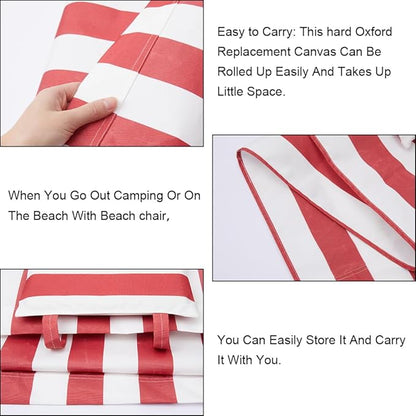 GORGECRAFT Beach Sling Chair Oxford Cloth with Pillow 44x17 Red and White Stripes Casual Lounge Lawn Chair Webbing Replacement Outdoor Patio Foldable Chaise Lounge Chair Fabric for Patio Beach