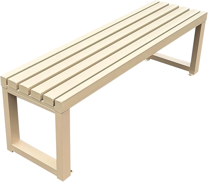 Metal Garden Bench, Outdoor Benches Weatherproof, 2-3 Person Park Patio Bench, Front Porch Backless Seat Chair, for Balcony Yard Entryway, Easy Assembly(Natural,150cm/59in)