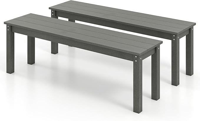 Moccha HDPE Outdoor Bench, 55" Patio Bench with Slatted Seat & 750 Lbs Capacity, Weatherproof Outside Seating Furniture, 2-3 People Backless Garden Bench, Loveseat for Entryway, Porch, Lawn, Backyard