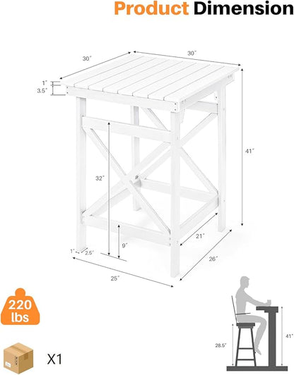 HDPE Outdoor Bar Table, 41" Adirondack Outdoor Bar Height Table, Weather Resistant HDPE Patio High Top Pub Table, Square HDPE Patio Bar Tables for Garden, Porch, Poolside, Balcony, Pearl