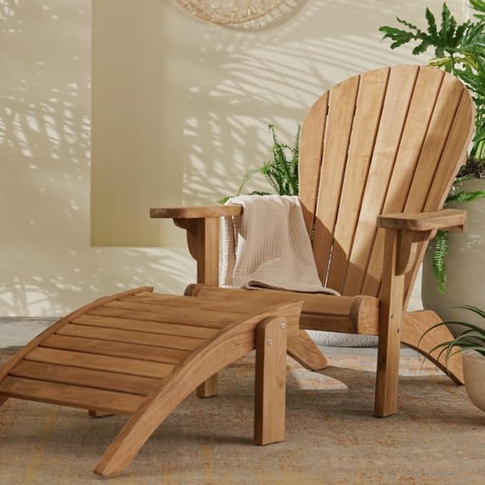 Touchstone Teak Adirondack Chair, Ergonomic Outdoor Patio Chair, A-Grade Teak Wood, Weather-Resistant with Stainless Steel Hardware