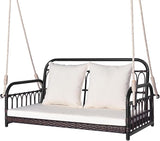DORTALA 2-Person Porch Swing Outdoor, Patio Wicker Hanging Swing Bench with Cushions, Metal Frame, Ropes - Photo 1
