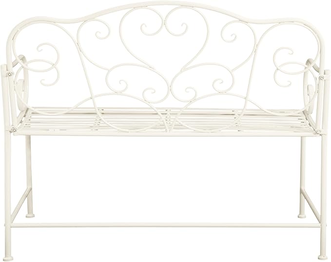 Christopher Knight Home Layon Patio Iron Garden Bench, Outdoor Loveseat for 2 People, Porch/Park Bench with Flower Design Backrest, Slatted Seat, Matte White
