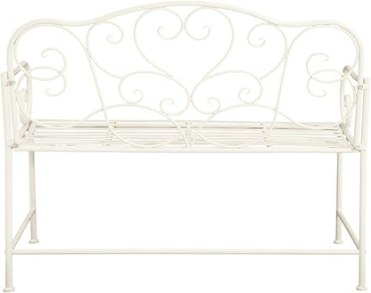 Christopher Knight Home Layon Patio Iron Garden Bench, Outdoor Loveseat for 2 People, Porch/Park Bench with Flower Design Backrest, Slatted Seat, Matte White