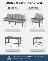 3 Piece HDPE Outdoor Patio Furniture Set, All-Weather 2 Armchairs with Side Table - Photo 2