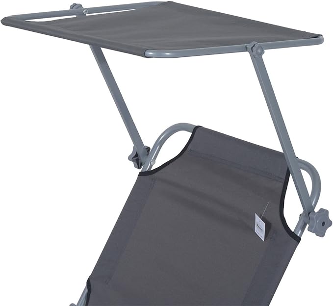 Outsunny Outdoor Lounge Chair, Adjustable Folding Chaise Lounge, Tanning Chair with Sun Shade for Beach, Camping, Hiking - Photo 8