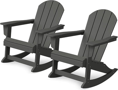 Costaelm Outdoor Adirondack Chair Set of 2, All Weather Resistant Classic Balcony Chair and Fire Pit Chairs, Adirondack Plastic Outdoor Porch Furniture Rocking Chair High Back HDPE Poly Lumber, Gray