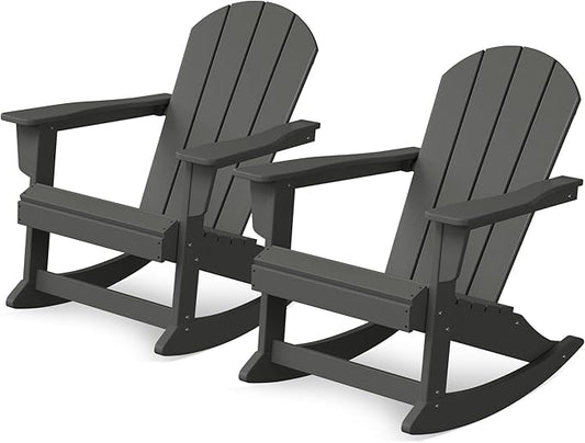 Costaelm Outdoor Adirondack Chair Set of 2, All Weather Resistant Classic Balcony Chair and Fire Pit Chairs, Adirondack Plastic Outdoor Porch Furniture Rocking Chair High Back HDPE Poly Lumber, Gray