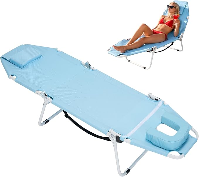 ABORON 2-in-1 Tanning Chair with Face Hole, Folding Camping Cot for Adults - Photo 1