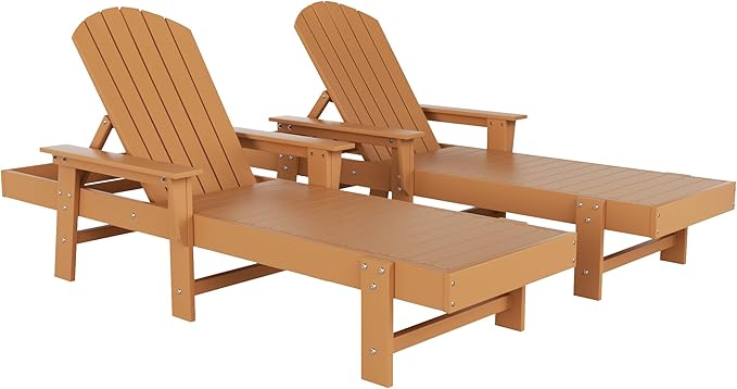 WestinTrends Dylan HDPE Outdoor Patio Poly Adirondack Reclining Chaise Lounge with Arms (Set of 2), Teak